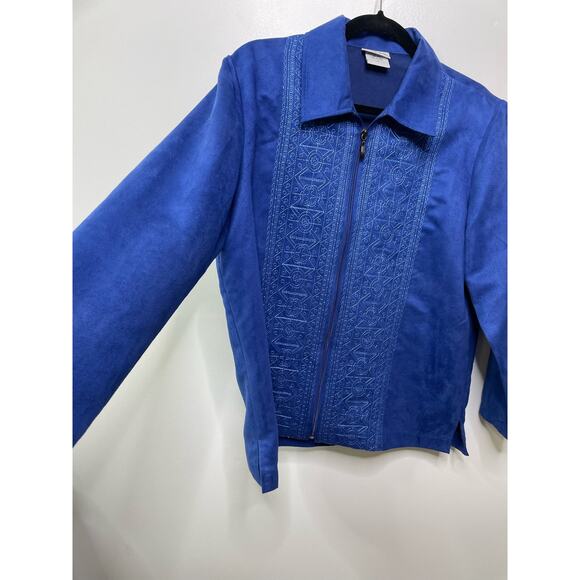Bon Worth Vintage Embroidered Geometric Full Zip Jacket Grandma Blue S Petite - Picture 4 of 11